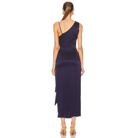 NICHOLAS Senda Asymmetric Gown in Midnight 0 New Womens Satin navy Long Dress - Picture 2 of 13